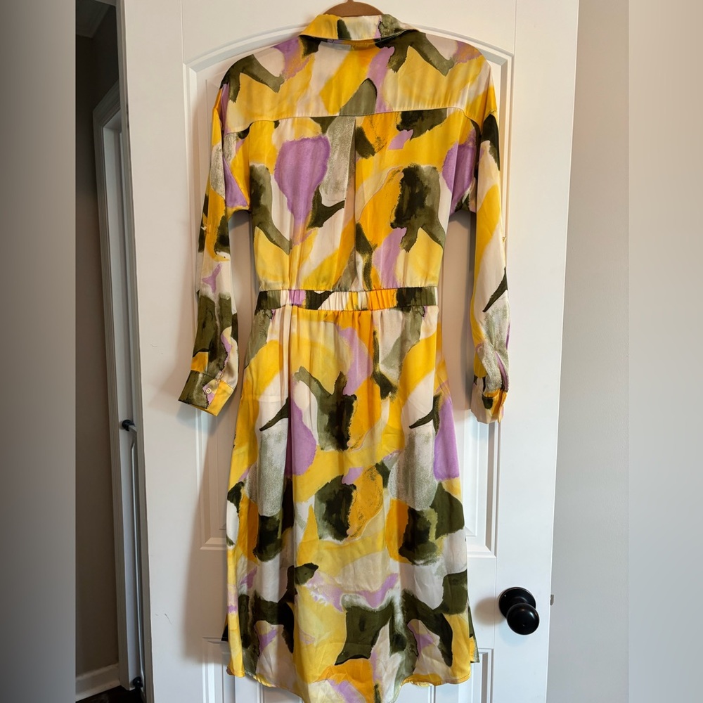 NWOT French Connection  Abstract Watercolor Belted Satin Shirt Dress - M and XL - Picture 7 of 11